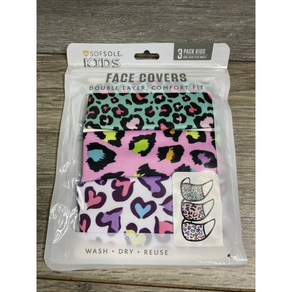 Sof Sole 3 Pack Face Cover Mask Kids Size Reusable/washable New Sealed